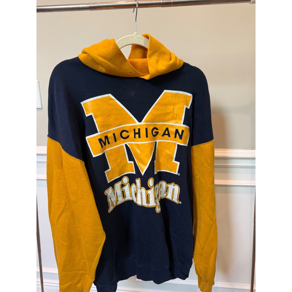 Vintage Michigan Wolverines Hoodie PM Colorblock Navy Yellow XL Made in USA